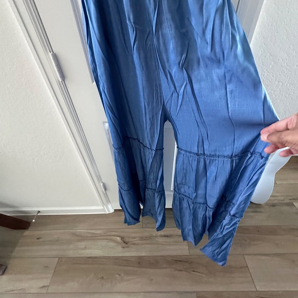 Blue Halter Neck Smocked Jumpsuit With Open Back & Wide Leg Pant For Size 2X - Picture 14 of 14